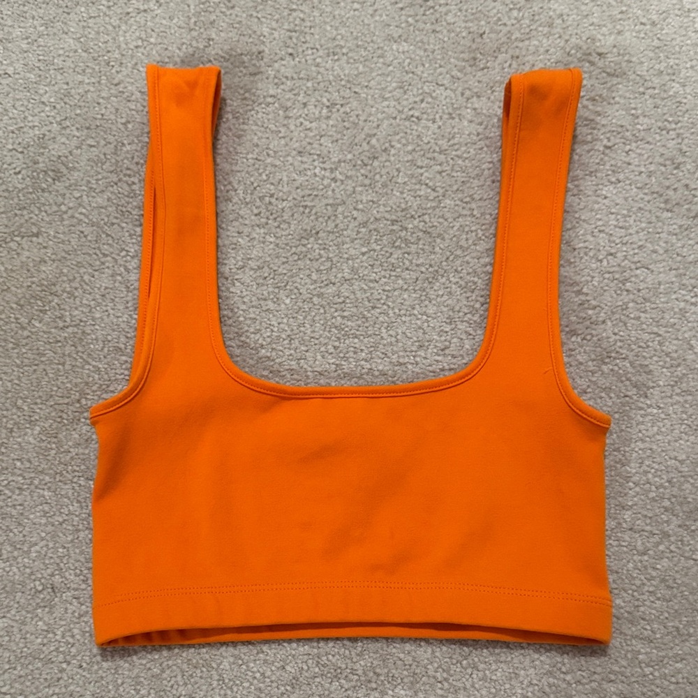 Zara Orange Square-Neck Crop Tank